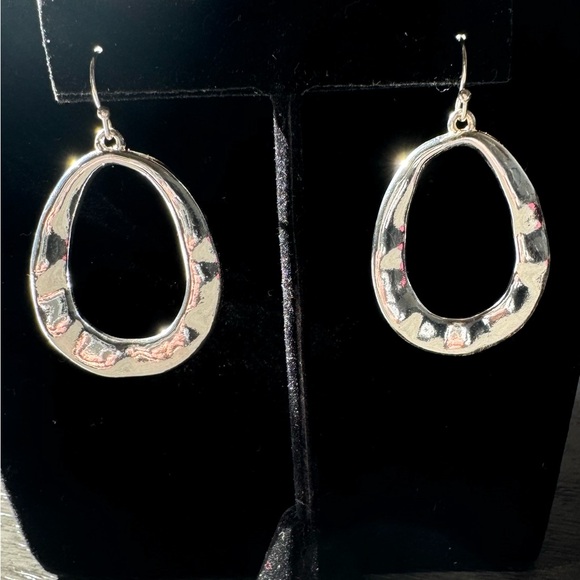 Large Teardrop Hoop Silver Tone Earrings - Picture 2 of 5